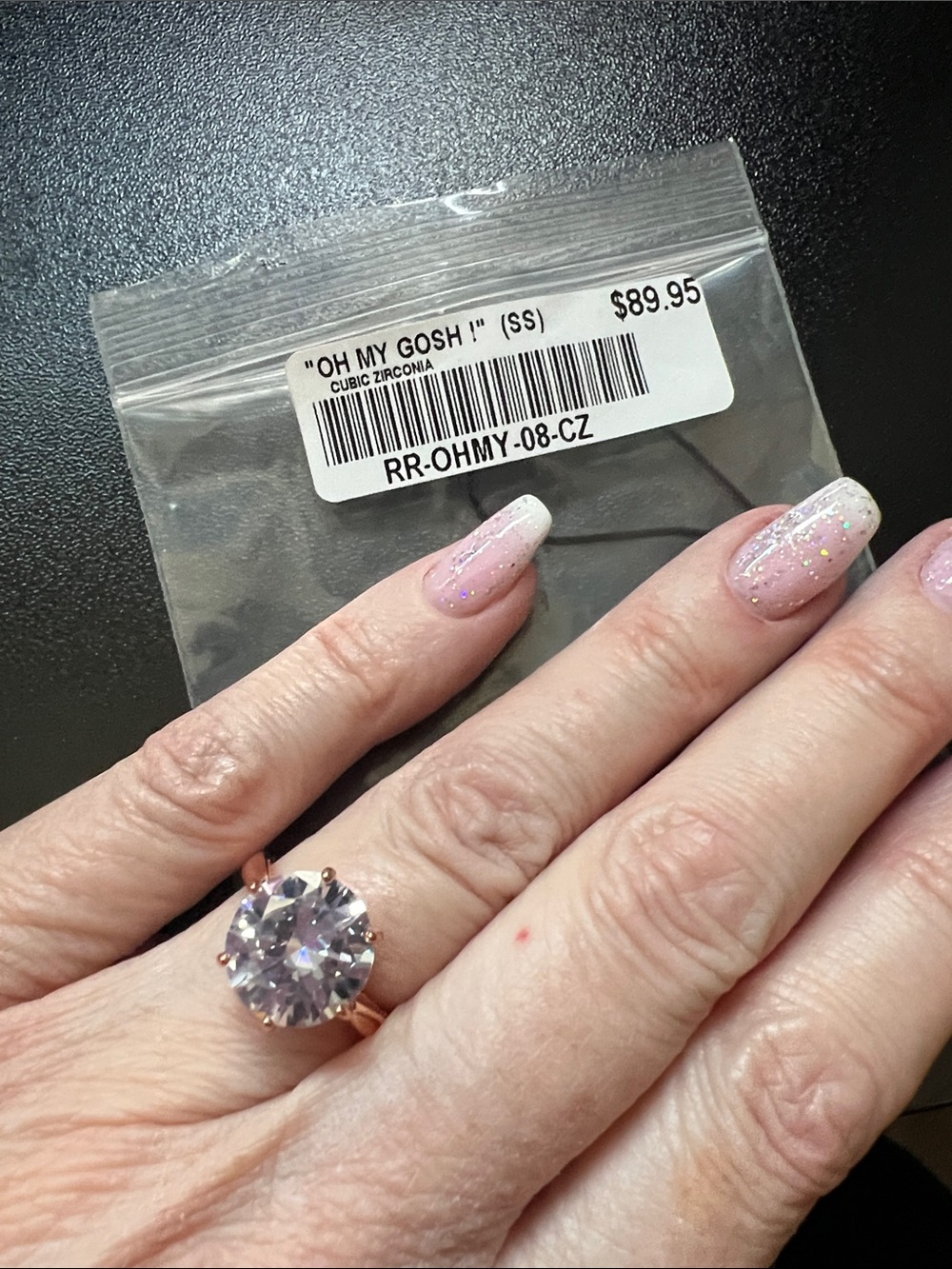Oh My Gosh! Rose Gold Solitaire Ring with Clear Cubic Zirconia